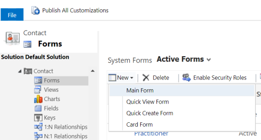 Captura de pantalla que muestra la creación del formulario principal.