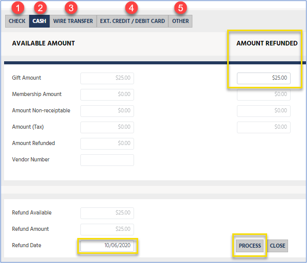 Select a nonintegrated refund type.