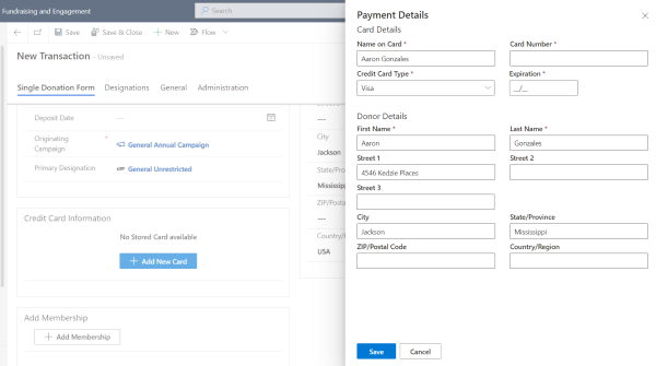 Screen shot showing how to add a new credit card.