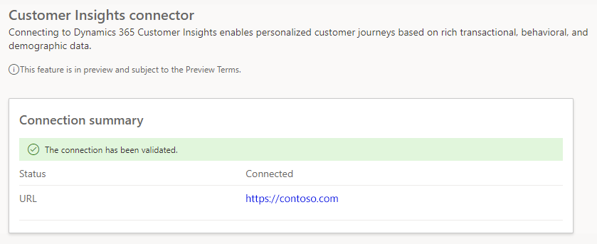 Captura de pantalla de configuración correcta de Customer Insights - Data.