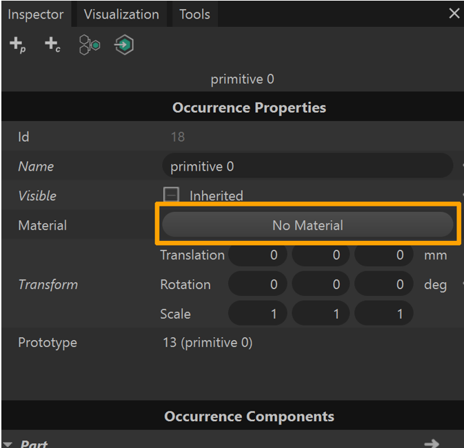 Material Editor donde se muestra la pestaña Inspector.