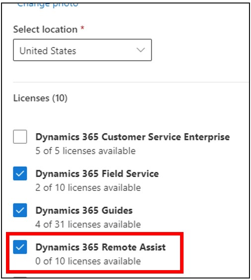 Captura de pantalla que muestra la licencia de Remote Assist