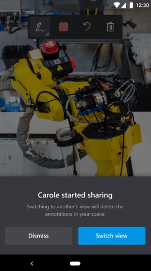 Ver el espacio de otros Captura de pantalla donde se muestra la notificación de que alguien está compartiendo