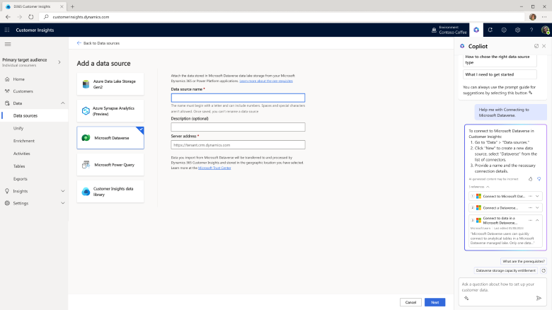 Panel Copilot con recomendaciones y asistencia para tareas.