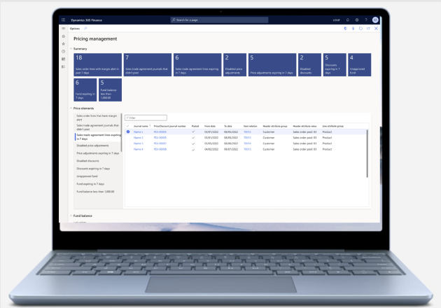 Espacio de trabajo de gestión de precios de Dynamics 365 Supply Chain Management