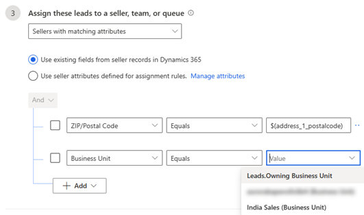 Captura de pantalla que muestra cómo agregar una condición para el código postal.