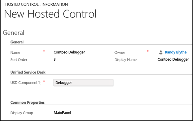 Crear un control hospedado Depurador.