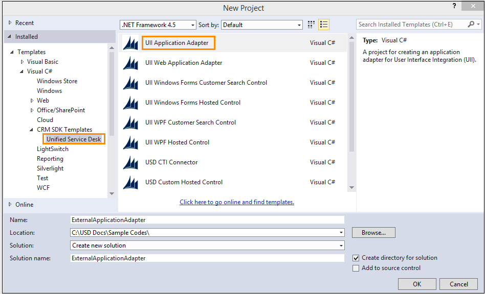 Adaptador de aplicaciones externas en Visual Studio.