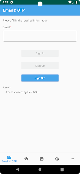 Captura de pantalla que muestra que el inicio de sesión se completó correctamente en la aplicación Android.