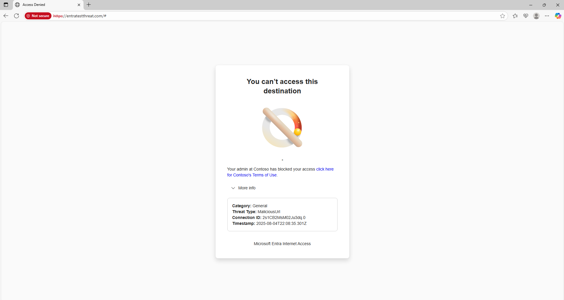 Captura de pantalla que muestra la experiencia del usuario en la página de bloqueo personalizada