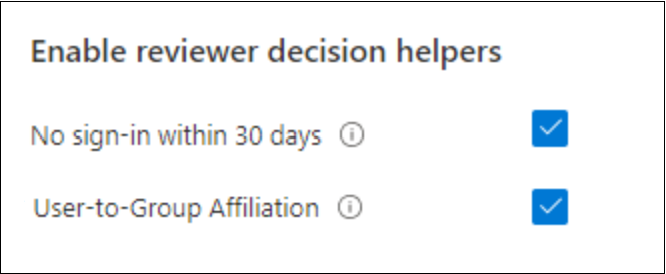   Captura de pantalla que muestra las opciones disponibles en Enable reviewer decision helpers.