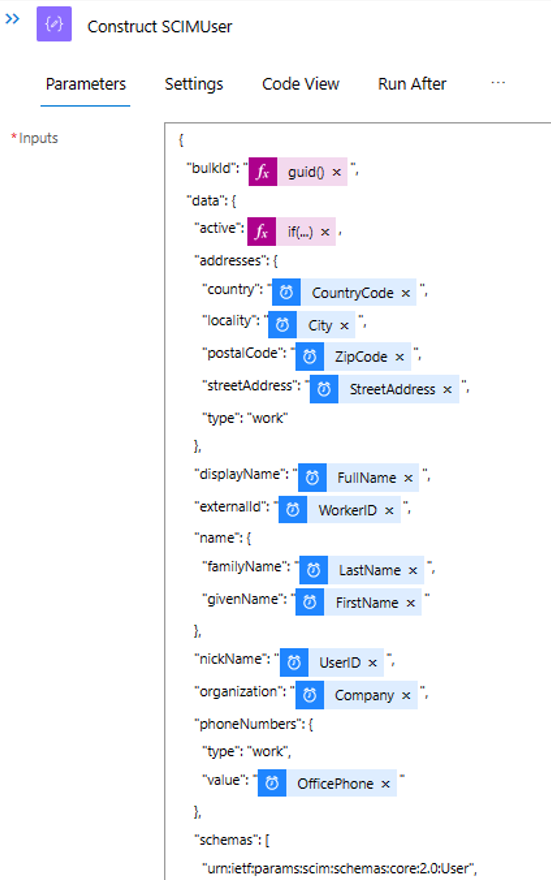 Captura de pantalla del paso Construir usuario de SCIM.