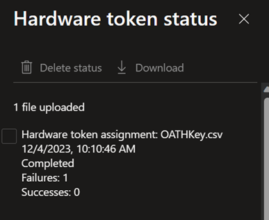 Captura de pantalla del ejemplo de estado del token de hardware.