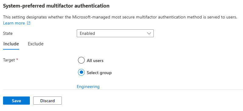 Captura de pantalla que muestra cómo habilitar la configuración de Microsoft Authenticator para el modo de autenticación de inserción.
