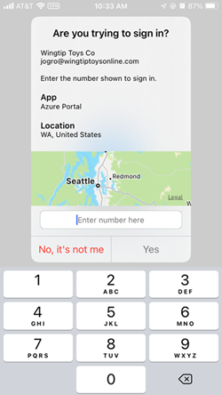 Captura de pantalla en la que se muestra un ejemplo de inicio de sesión en el explorador con la aplicación Microsoft Authenticator.