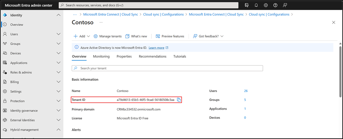 Getting the Tenant ID from the Microsoft Entra admin center