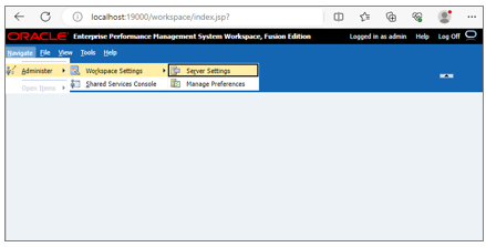 Captura de pantalla que muestra las opciones Configuración del área de trabajo y Configuración del servidor.