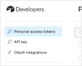 Captura de pantalla de la selección de token de acceso personal.
