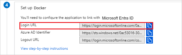 Captura de pantalla que muestra la copia de las URL de configuración.