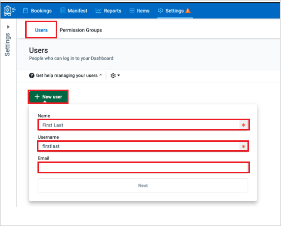 Screenshot shows how to create new users in page.