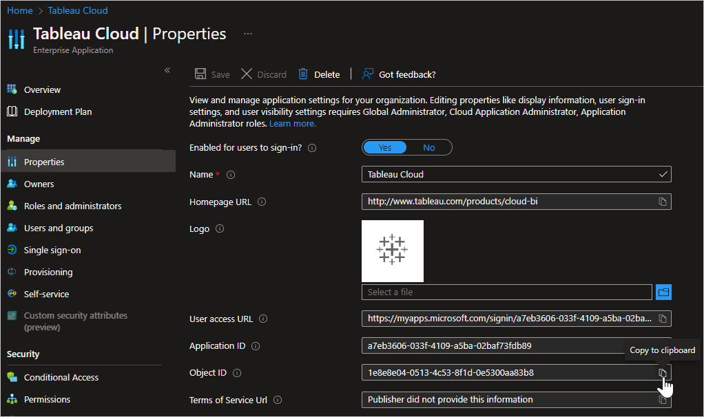 Captura de pantalla de la aplicación Tableau Cloud.