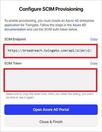 Modal de información de SCIM