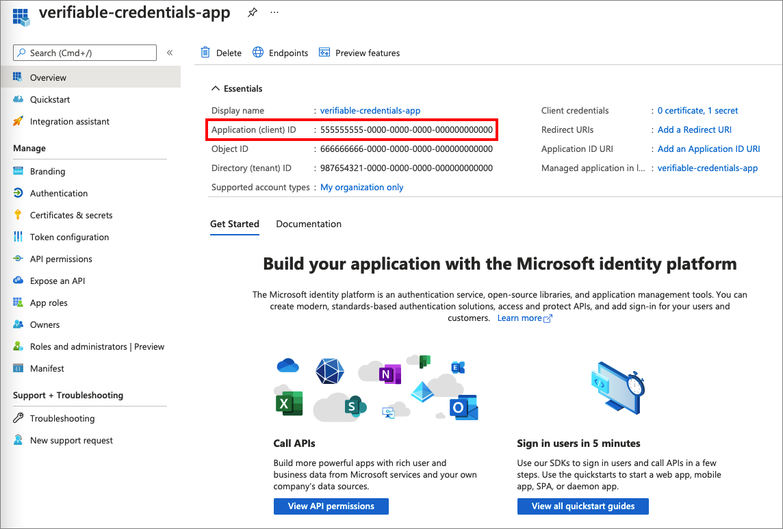 Captura de pantalla que muestra cómo obtener el identificador de la aplicación.
