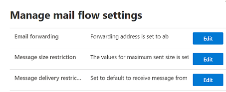 Pantalla Administrar la configuración del flujo de correo.