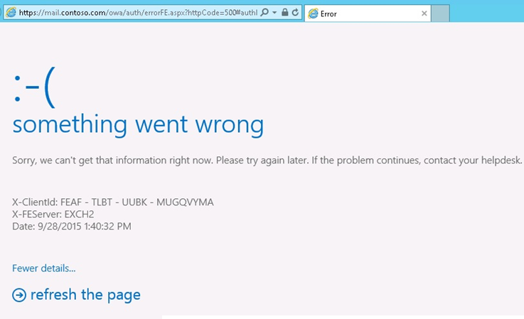 Captura de pantalla del mensaje de error: no podemos obtener esa información en este momento.