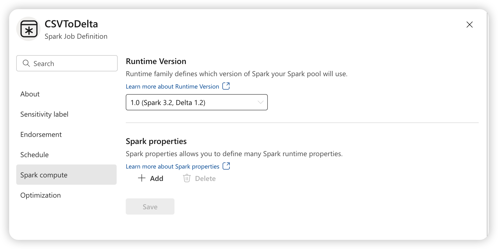 Captura de pantalla que muestra dónde editar la configuración de Spark.