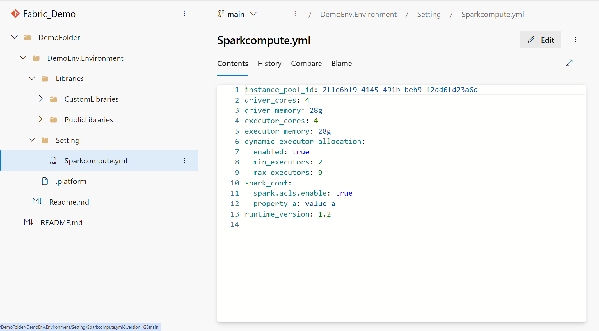 Captura de pantalla de la representación local del proceso de Spark del entorno de Git.