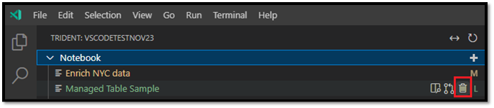 Screenshot of VS Code Explorer, showing where the Delete Notebook option appears.