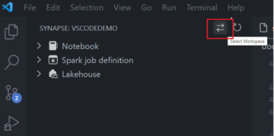 Screenshot of VS Code Explorer, showing where to find the Select Workspace option.
