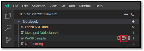 Screenshot of VS Code Explorer, showing where to select the **Update Notebook** option.