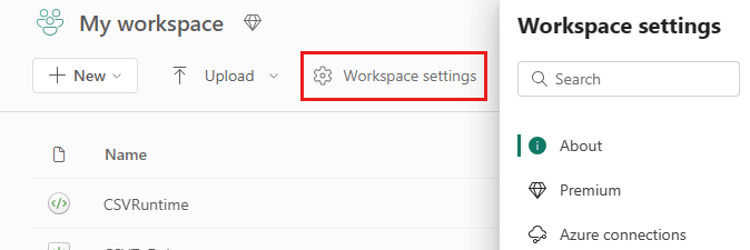 Screenshot showing where to select Data Engineering in the Workspace settings menu.