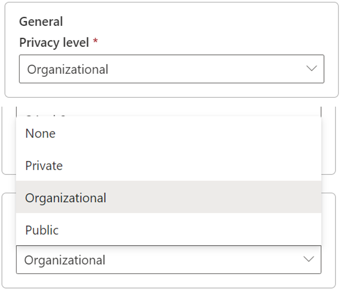 Screenshot showing that Privacy Level of data lake gen2