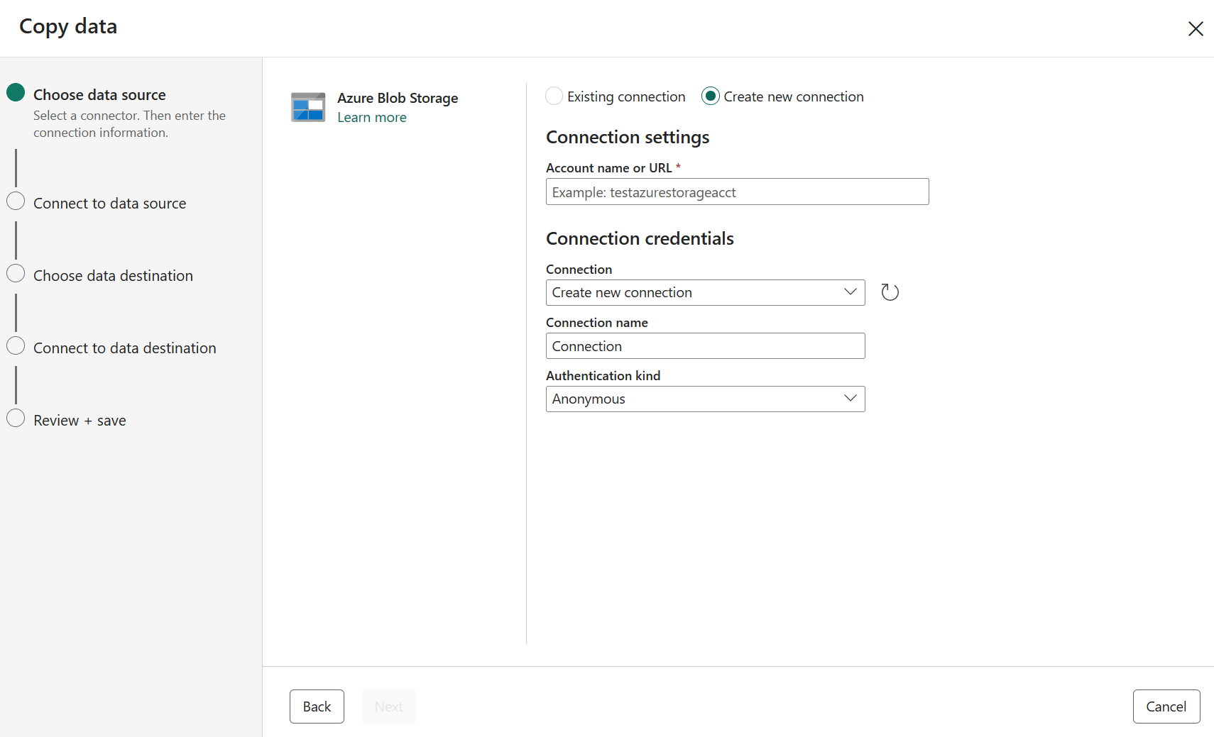 Screenshot showing where to select the correct data source.