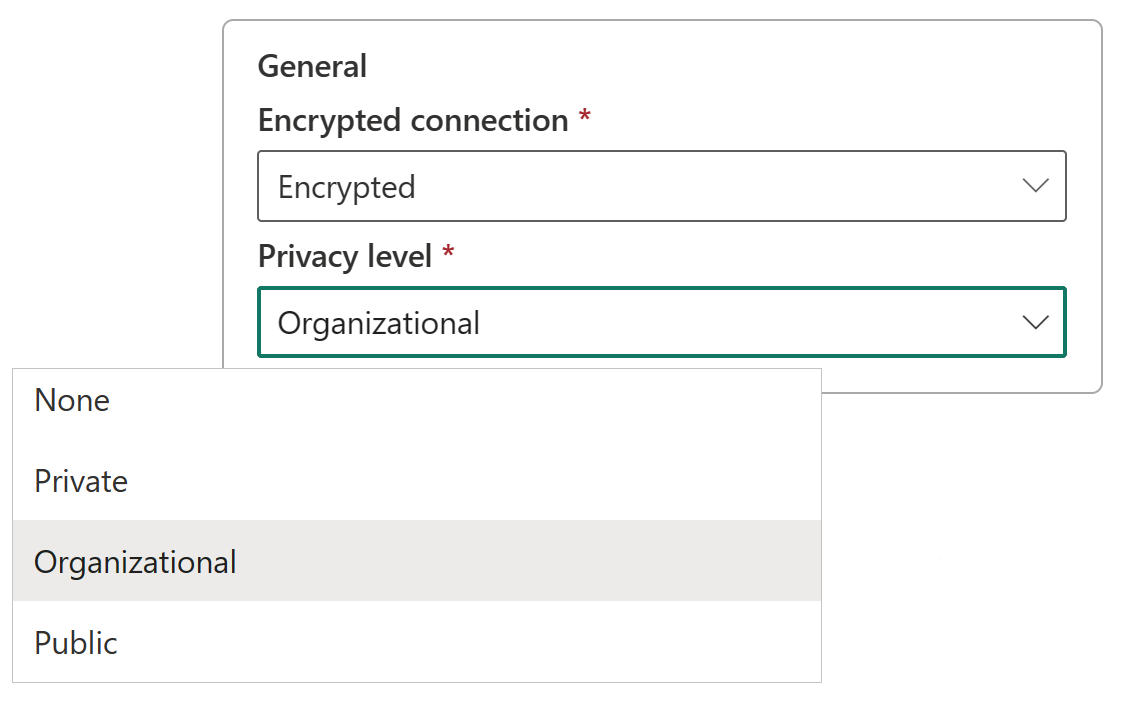 Captura de pantalla que muestra las opciones de nivel de privacidad.