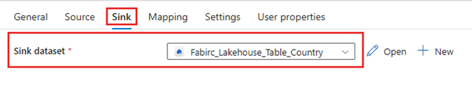 Captura de pantalla que muestra la selección del conjunto de datos de Fabric Lakehouse creado anteriormente.