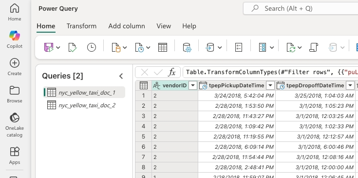 Captura de pantalla que muestra Dataflow Gen2 con dos consultas.
