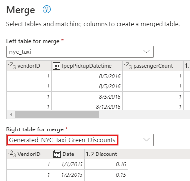 Screenshot showing the configuration of the Merge dialog with suggested column mappings displayed.