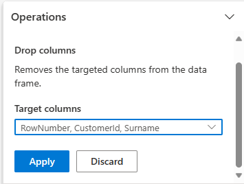 Captura de pantalla que muestra la eliminación de columnas en Data Wrangler.