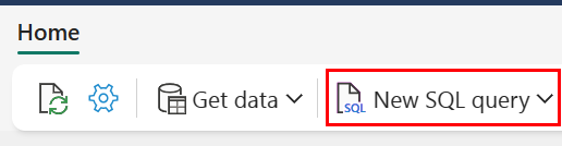 Captura de pantalla del portal de Fabric del botón Nueva consulta SQL.