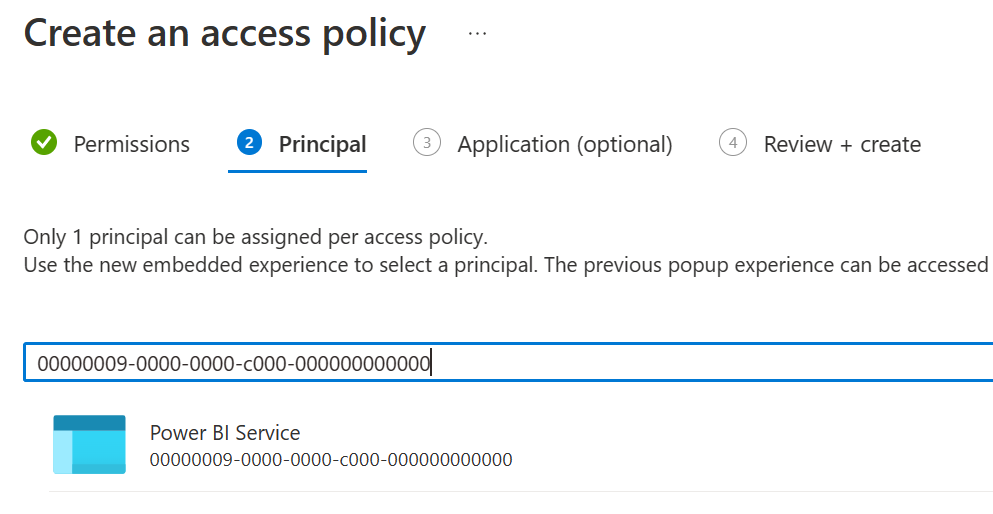 Captura de pantalla de la pantalla Principal para seleccionar un nuevo principal para la directiva de acceso.