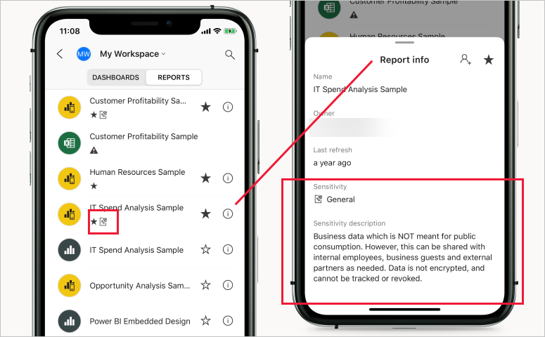 Captura de pantalla de la etiqueta de confidencialidad en la aplicación móvil.