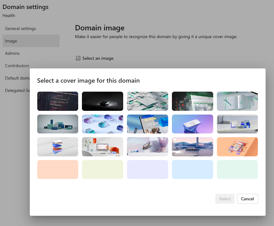 Captura de pantalla que muestra la galería de imágenes de los dominios.
