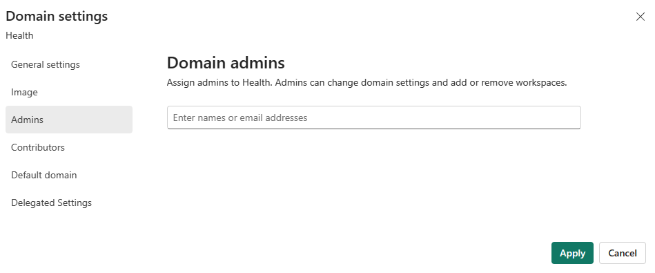 Captura de pantalla que muestra la sección de especificación de administradores de dominio.