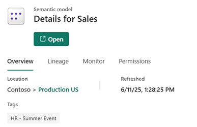 Captura de pantalla que muestra la indicación de etiqueta en los detalles del elemento.
