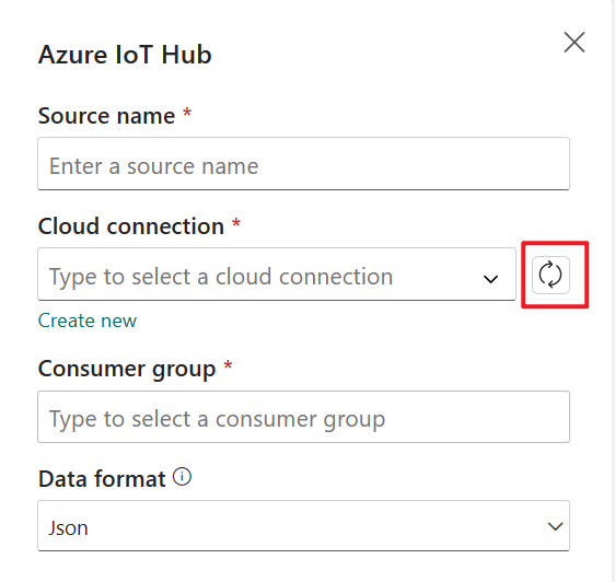 Captura de pantalla que muestra dónde actualizar la conexión en la nube para Azure IoT Hub.