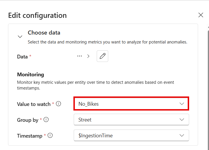 Captura de pantalla del valor para ver las opciones de configuración.